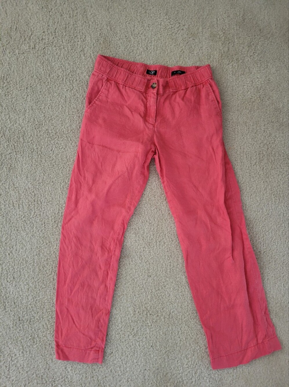 LOFT Marisa Pants Petite Small Coral Pink Cropped Ankle Straight Leg Casual S